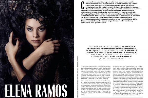Article sur l'artiste Elena Ramos, contorsionniste et stylicienne dans le magazine Faust.