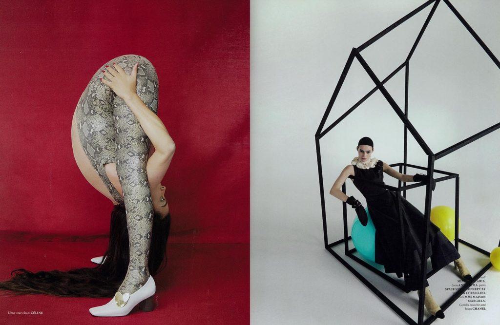 Elena contorsionniste Lampoon magazine Photographe Alice Rosati Souliers Rochas Tenue de spectacle