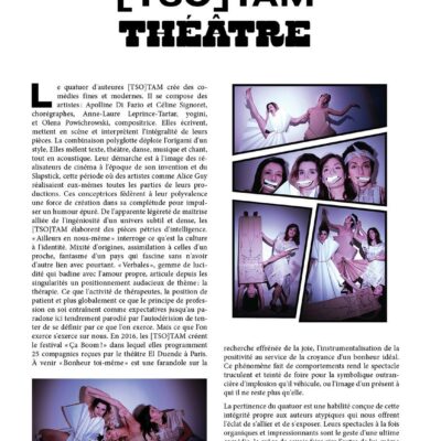 Article, texte et photographies, par Elena Ramos sur le spectacle [TSO]TAM pour le magazine Faust.