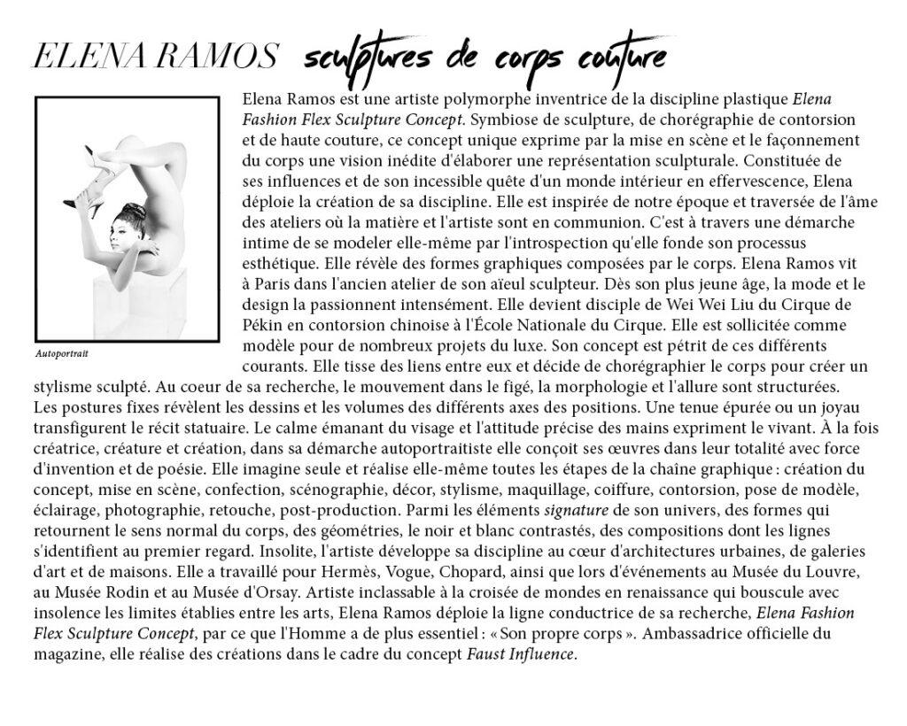Article dans le magazine Faust sur le travail de la contorsionniste photographe Elena Ramos.