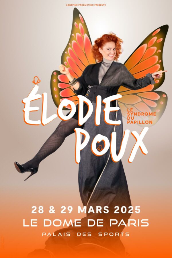 Photo : Elena Ramos. Graphisme : Théo Martin. Affiche pour l'humoriste Élodie Poux.